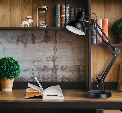 Adjustable Clamp Desk Lamp 24" Height, Swing Arm Architect Metal Table Lamp, Gooseneck and 360° Rotating Shade, E26 Base (Bulb NOT Included) Black Clip-On Light for Office, Study, Reading, Crafting