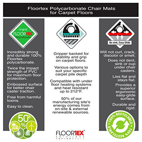 Floortex® Ultimat® Strong Polycarbonate Square Chair Mat for Low Pile Carpets - 60" x 60" - size: 60" x 60"