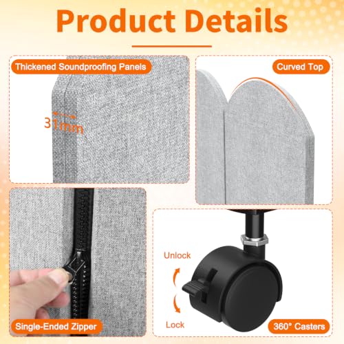 Office Divider Privacy Panel with Wheels, 72 x 66 Inch Freestanding Room Partition Wall, Portable Temporary Wall, 3 Panel Acoustic Screen for Office, Study, Classroom (Arc-Light Gray) - color: Arc-light Gray
