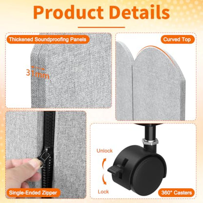 Office Divider Privacy Panel with Wheels, 72 x 66 Inch Freestanding Room Partition Wall, Portable Temporary Wall, 3 Panel Acoustic Screen for Office, Study, Classroom (Arc-Light Gray) - color: Arc-light Gray