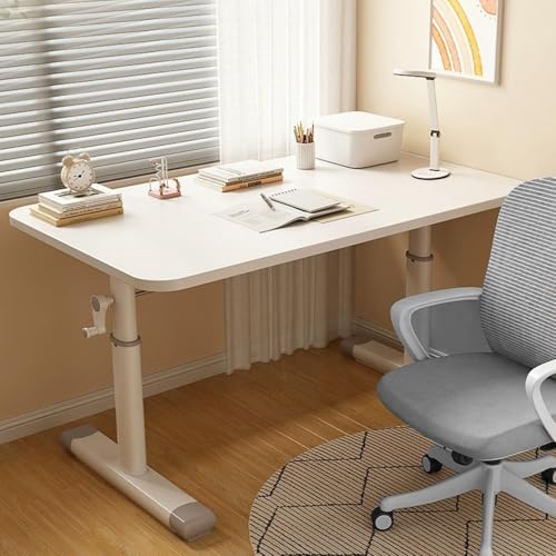 White Adjustable Height Standing Desk, Manual Crank Office Desk with Rotating Button, 26.5-35.4" Height Range, Work Desk for Home or Small Apartment,White-80cm