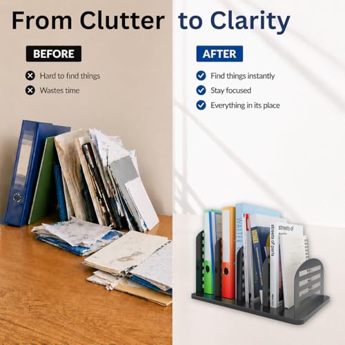 CraftSaints Vertical File Organizer for Desk, 4 Sections, Desktop Organizer File Sorter Office Organization File Holder for Home, Office & Classroom (Slotted) - color: Slotted