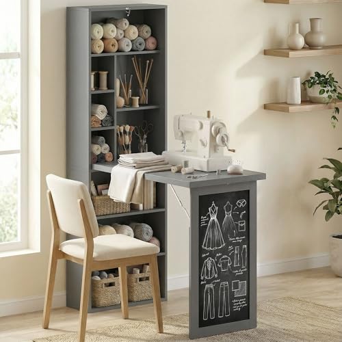 HOMCOM Foldable Desk Wall Mounted Convertible Table for Small Spaces, Gray - color: Charcoal Gray