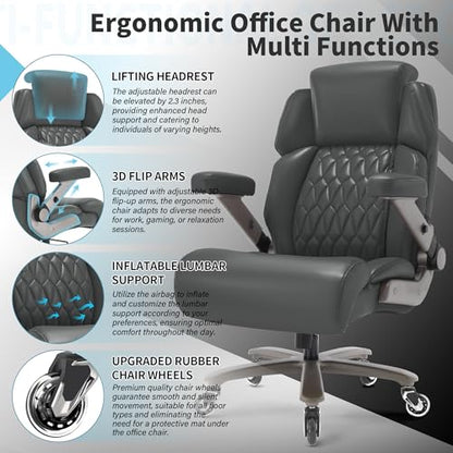 Big and Tall Office Chair 700lbs, Ergonomic High Back Computer Desk Chair - color: Grey-1