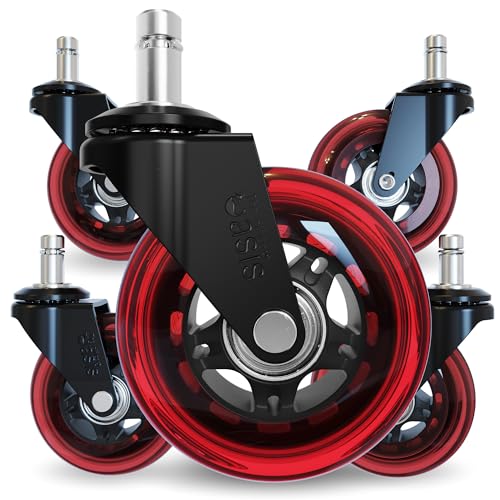 The Office Oasis Original Rollerblade Office Chair Wheels (As Seen On PBS) - Smooth & Quiet Casters - Safe for Hardwood Floors & Carpet - Easy Installation with Universal Fit - Set of 5 - Red - color: Red