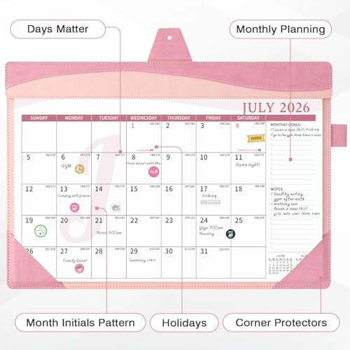 Ospelelf Desk Calendar 2026-2027 Large 12"x17" Leather Monthly Planner Pad with Protective Cover 18 Months Use July 2026 to December 2027 Pink - color: Pink, size: 12" X 17" (July.2026 - Dec.2027)