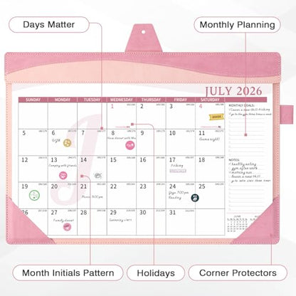 Ospelelf Desk Calendar 2026-2027 Large 12"x17" Leather Monthly Planner Pad with Protective Cover 18 Months Use July 2026 to December 2027 Pink - color: Pink, size: 12" X 17" (July.2026 - Dec.2027)
