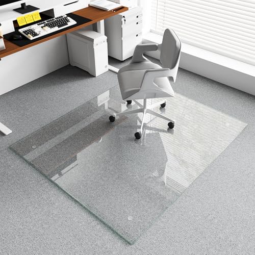 Koonmi Glass Chair Mat for Carpet, 46"x55" Thick Office Chair Mat | Tempered Glass Chair Mats with Round and Polished Edges, Smooth Rolling for Carpet Floor Protection, Scratch-Resistant - color: Transparent, size: 46"x55"