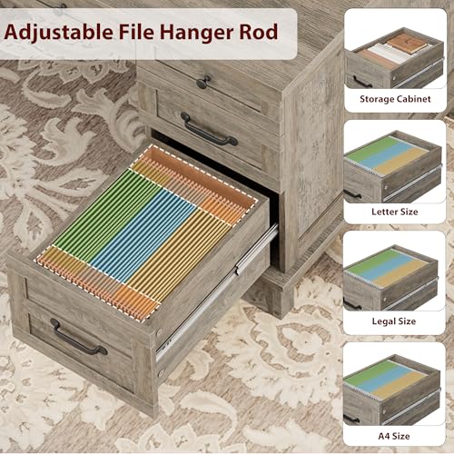 GarveeHome Farmhouse Executive Desk with File Drawers, 60 in Home Office Desk with Charging Station, Wooden Computer Desk with Cabinet Storage for Work Study Writing, Rustic Gray - color: Rustic Gray