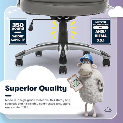 Serta Ergonomic Big and Tall Executive Office Chair Lumbar Support, Leather | Fairbanks, Gaming Chair with Headrest, 350lb Capacity, Padded Arms, Semi-Plush Seat Cushion, Adjustable Height and Tilt, Gray - color: Grey, size: 350 lbs
