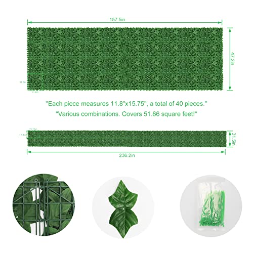 Artifical Ivy Privacy Fence Screen, 47.2x157.5in(51sqft) Faux Ivy Vine Leaf | Artificial Hedges Greenery Backdrop Wall for Balcony Indoor Outdoor Garden Fence Decor - size: 47.2x157.5(51sqft)
