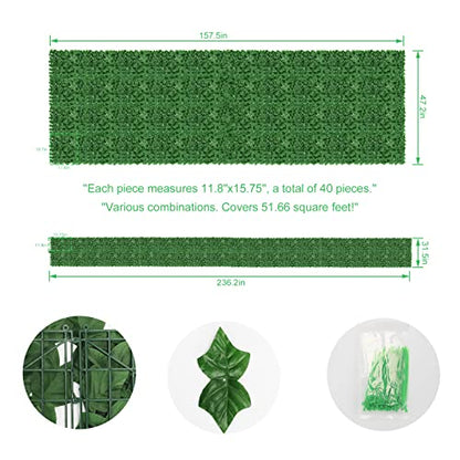 Artifical Ivy Privacy Fence Screen, 47.2x157.5in(51sqft) Faux Ivy Vine Leaf | Artificial Hedges Greenery Backdrop Wall for Balcony Indoor Outdoor Garden Fence Decor - size: 47.2x157.5(51sqft)
