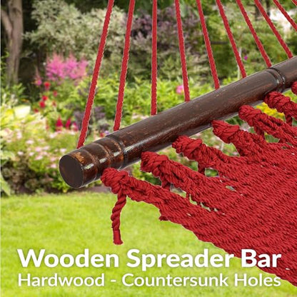 Sunnydaze 75" x 55" Bed, Heavy-Duty Double Rope Hammock for Outside, Red - color: Red