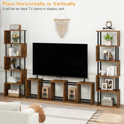 IBUYKE 6-Tier Tall Bookshelf,S-Shaped Geometric Bookcase,Brown WBC016H - color: Rustic Brown, size: 6 Tier