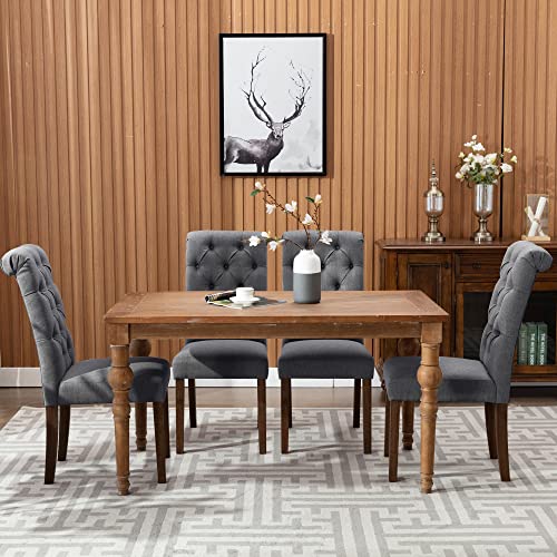 COLAMY Button Tufted Dining Chairs Set of 2, Parsons Upholstered Fabric Dining Room Chairs Kitchen Chairs with Wood Legs and Padded Seat, Dark Grey - color: Dark Grey, size: set of 2