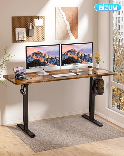 BIZUM Electric Standing Desk 60 x 24 Inch Computer Desk-Gaming Desk Rustic Brown Home Office Desks Height Adjustable Memory Stand Up Computer Workstation - color: Rustic Brown, size: 59.1*23.6 Inch