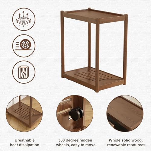 AQIMUELE Solid Wood Mobile PC Stand Floor Computer Tower AV Cart with Casters for Gaming PC Tower Stand, Large Printer Stand, Under Desk Printer cart Mobile Printer Table with Wheels for Home Office
