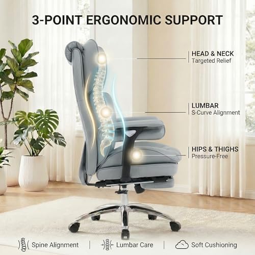 Big & Tall Office Chair, 400lbs Executive Chair with Footrest, Gray - color: Grey