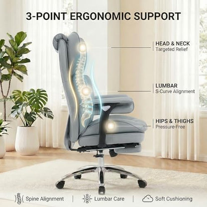 Big & Tall Office Chair, 400lbs Executive Chair with Footrest, Gray - color: Grey