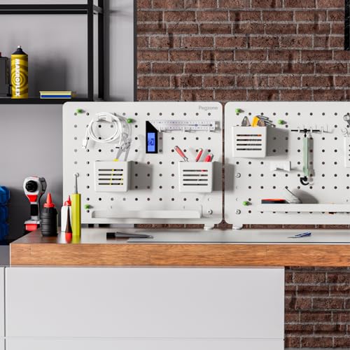 PEGZONE Clamp on Desk Pegboard, 16.5" x 12.6", with 10 Accessories, White - color: White, size: Medium