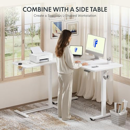 FLEXISPOT 32" Mobile Standing Desk Pneumatic Lift Computer Workstations - color: White, size: 32x18