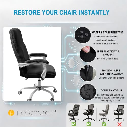FORCHEER Water-Resistant Large Office Chair Cover with Armrest Covers Black Stretch Jacquard Computer Desk Chair Slipcover Non-Slip Cats/Dogs Proof Washable - color: Black, size: Office Chair Cover with Armrest Covers