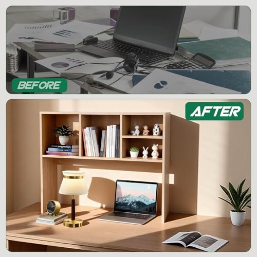 Dollate 2-Tier Bookshelf for Desk，Wood Desktop Bookshelf Organizer，Multifunctional Desktop Bookcase with 4 Shelves，Perfect for Organizing Books, Magazines, Office Supplies