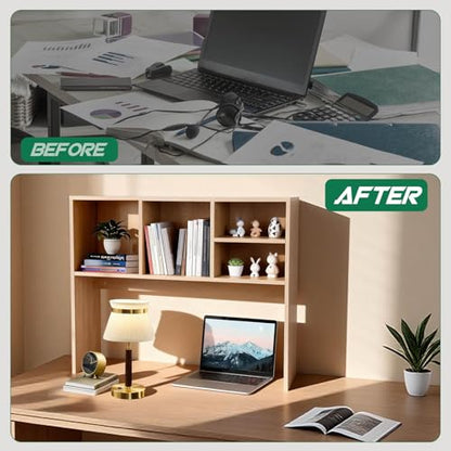 Dollate 2-Tier Bookshelf for Desk，Wood Desktop Bookshelf Organizer，Multifunctional Desktop Bookcase with 4 Shelves，Perfect for Organizing Books, Magazines, Office Supplies