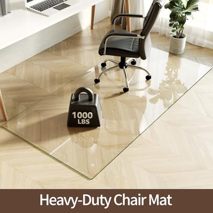 Koonmi Tempered Glass Chair Mat 40"x80" - Premium Office Chair Mat for Hardwood Floors & Low-Pile Carpet with 4 Non-Slip Pads - Thick Scratch-Resistant Surface - size: 40*80