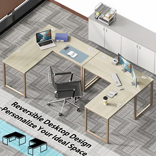 SHW 55 x 60 Commercial-Grade L-Shape Corner Office Computer Desk, Maple | 10-Year Limited Warranty - color: Maple