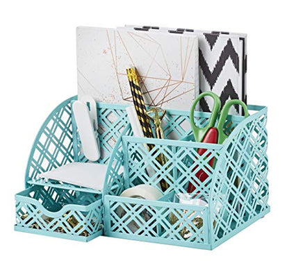Exerz Mesh Desk Organizer 7 Compartments Metal Pen Holder Office Turquoise - color: F7 Turquoise