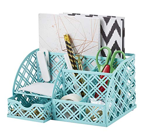 Exerz Mesh Desk Organizer 7 Compartments Metal Pen Holder Office Turquoise - color: F7 Turquoise