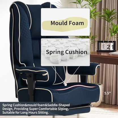 EXCEBET Big and Tall Office Chair 400lbs Wide Seat, Leather High Back Executive Office Chair with Foot Rest, Ergonomic Chairs Lumbar Support for Lower Back Pain Relief (Mesh Dark Blue) - color: Mesh Dark Blue