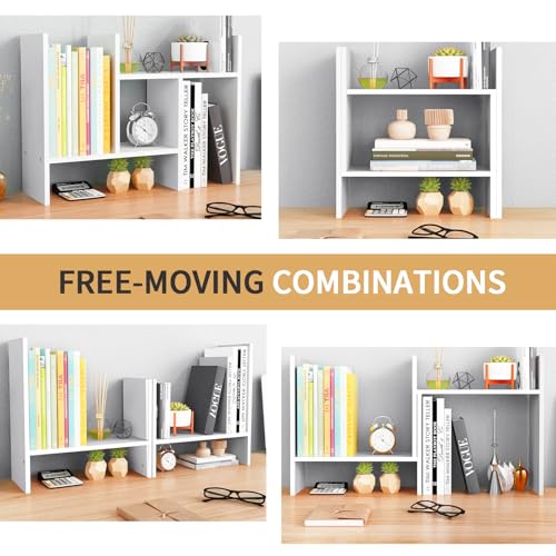 CITLOW Desktop Shelf Organizer - Adjustable Wood Desktop Bookshelf, Table Top Shelves, Desk Book Organizer for Office Supplies and Home Décor (White)