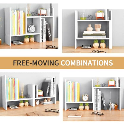 CITLOW Desktop Shelf Organizer - Adjustable Wood Desktop Bookshelf, Table Top Shelves, Desk Book Organizer for Office Supplies and Home Décor (White)