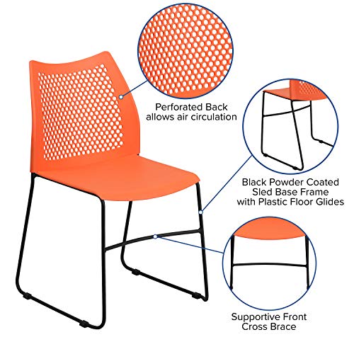 EMMA + OLIVER Home and Office Orange Sled Base Stack Chair with Air - color: Orange