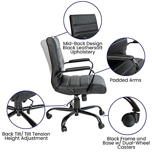 Flash Furniture Mid-Back LeatherSoft Executive Office Chair, Black/Black - color: Black