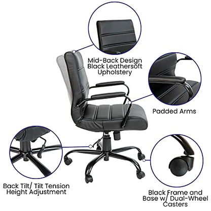 Flash Furniture Mid-Back LeatherSoft Executive Office Chair, Black/Black - color: Black