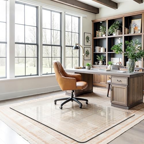 Office Chair Mat for Carpet & Hardwood, Upgraded 45" x 60" Tempered Glass Chair Mat for Office Home, with 4 Anti-Slip Pads - size: 45"x60"