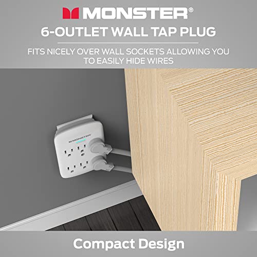 Monster 5000W Surge Protector Power Strip, 6 Outlet Wall Outlet Extender, 120V, 300 Joules Surge Protection, ETL Certified, LED Ground Indicator, Compact Wall Tap, White