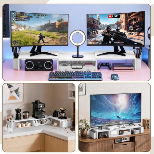 LEKETREE Dual Monitor Stand Riser with Drawer and 2 Pen Holders, White - color: White