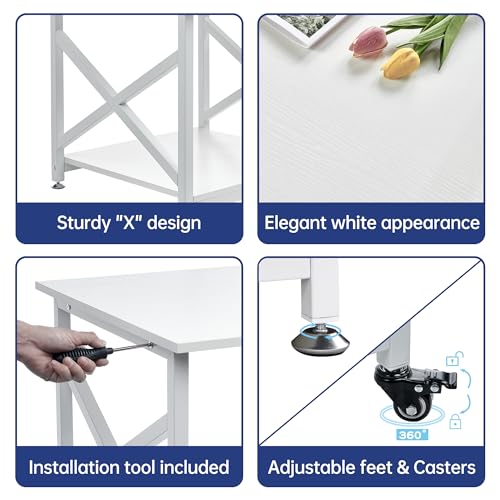 Fannova White 3D Printer Stand, Large Printer Table with Storage Shelf | 23.6"x23.6"x22.6", Home Office 2 Tier Rolling Printer Cart with Heavy Duty Industrial Wheels - All 4 Lock, Mini Fridge Stand - color: White