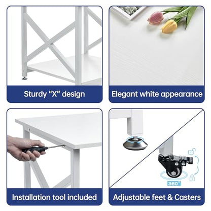 Fannova White 3D Printer Stand, Large Printer Table with Storage Shelf | 23.6"x23.6"x22.6", Home Office 2 Tier Rolling Printer Cart with Heavy Duty Industrial Wheels - All 4 Lock, Mini Fridge Stand - color: White