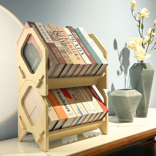 Desktop Bookshelf, Stackable Book Organizer with Handle, Storage Rack for CD/Magazine/File Folder, Portable Small Bookshelf for Study, Living Room, Kid's Room, No Nails, Small Size - style: Small Size