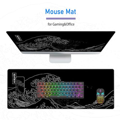 Great Wave Off Kanagawa Desk Mat,Black Gaming Mouse Pad,31.5 x 12 in | Large Extended Japanese Sea Wave Anime Mousemat,XL Minimalist E-sport Soft Micro Woven Cloth PC Keyboard Mat,80x30 cm - color: Sea Wave Y