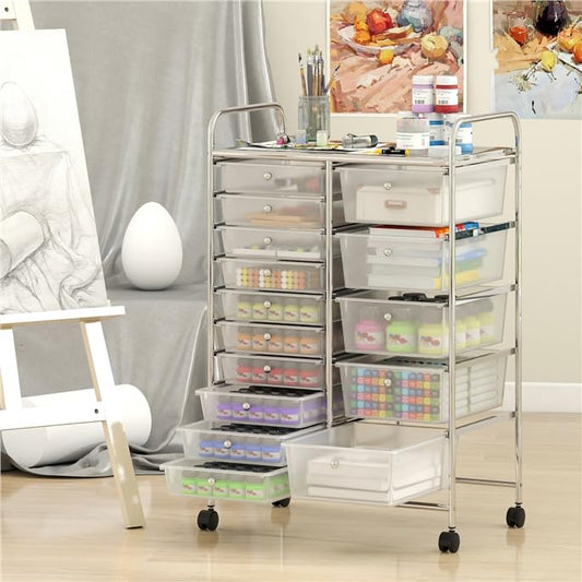 LDAILY 15 Drawer Rolling Storage Cart, Tabletop Storage for Classroom,Clear - color: Clear, size: 15 Drawer