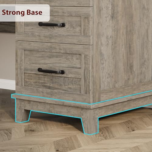 GarveeHome Farmhouse Executive Desk with Drawers, 53.54 in Home Office Desk with Charging Station, Wooden Computer Desk with File Cabinet Storage for Work Study Writing, Rustic Gray - color: Rustic Gray