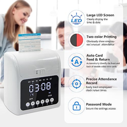 Time Clock Bundle for Small Business, Passcode Time Clock Punch Machine with 400 Time Cards, 4 Ink Ribbons, 2 Ten-Slot Time Card Racks, Auto-Align Clock in Machine for Employees - style: 400-Card Time Clock Bundle with Passcode