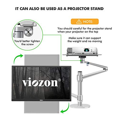 Viozon Monitor and Laptop Mount, 2-in-1 Adjustable Dual Arm Desk Mounts Single Desk Arm Stand/Holder for 17 to 32 Inch LCD Computer Screens, Extra Tray Fits 12 to 17 inch Laptops (Silver) - color: Silver