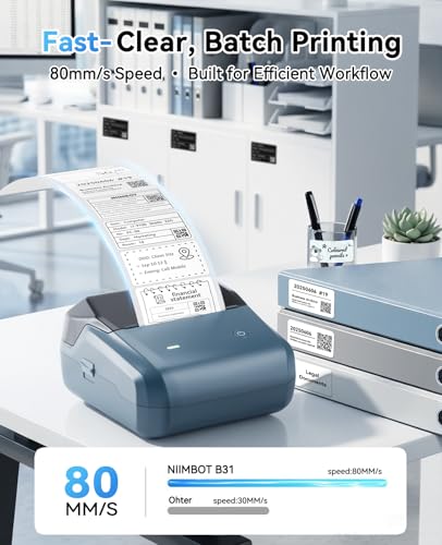 NIIMBOT B31 3 Inch Label Maker, Bluetooth Thermal Label Printer High Speed - color: Blue